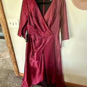 Kay Unger formal jacquard walk-thru jumpsuit. Deep wine color.